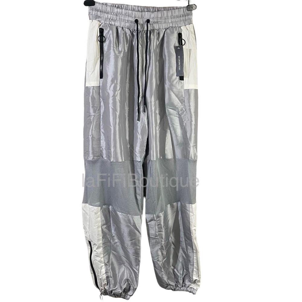 SECNDNTURE windbreaker track pants drawstring women Size Medium silver-white